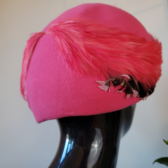 VTG 60s Jack McConnell Wool Felt Feather Hat - Picture 4 of 16